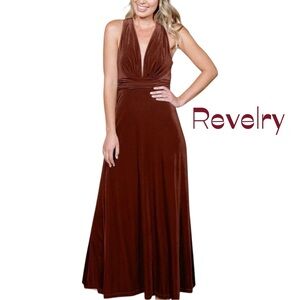 Revelry Rust Velvet Halter Maxi Dress Size S